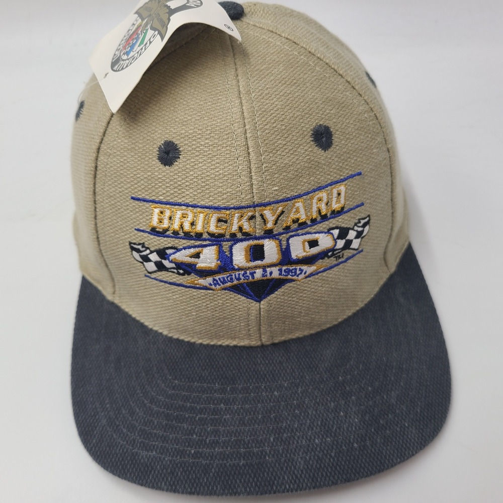 Vintage Brickyard 400 Hat Adjustable Logo Athletic Beige Black NASCAR 1997 Men